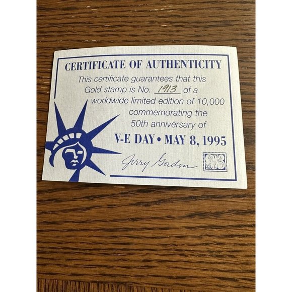 V-E Day 23K Gold Stamp 1945-1995 Commemorating 50th Anniversary Yalta Conference - Picture 2 of 7